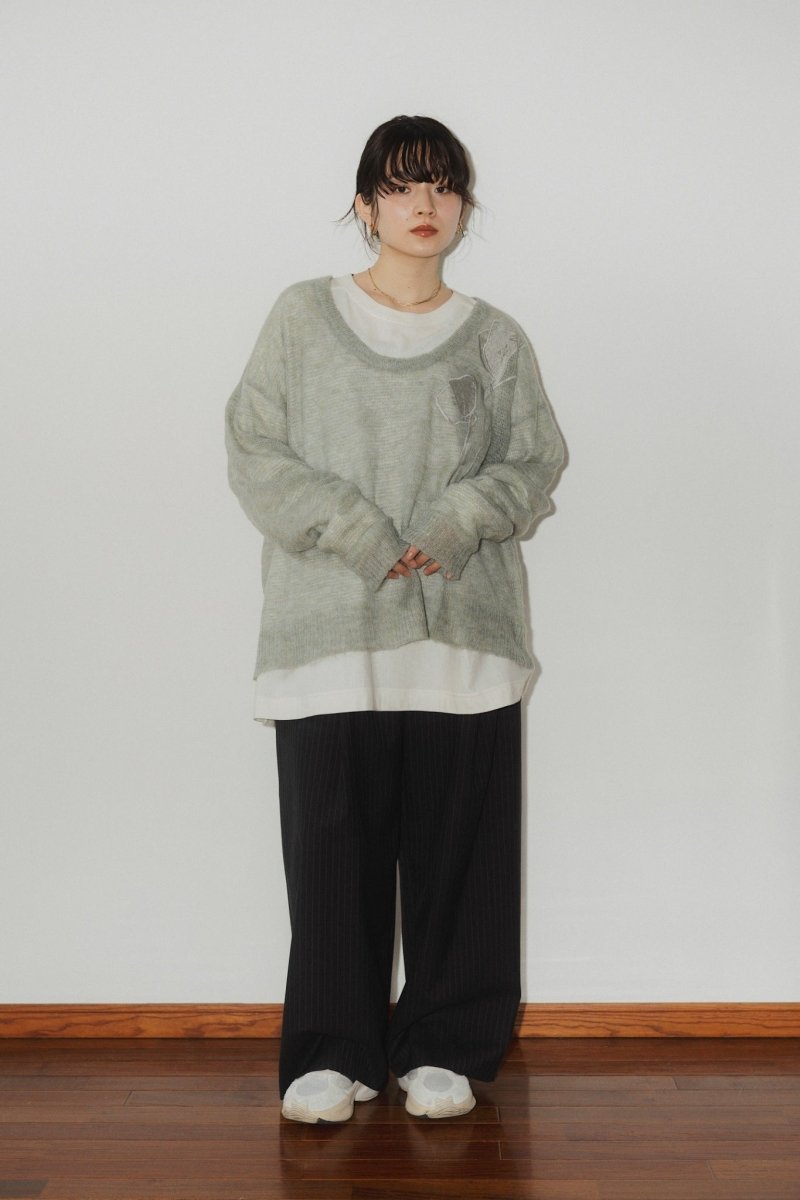 embroidery sheer Uneck pullover(unisex) | KNUTH MARF