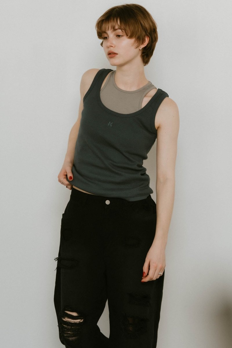 2piece layered logo tank top/3color - KNUTH MARF