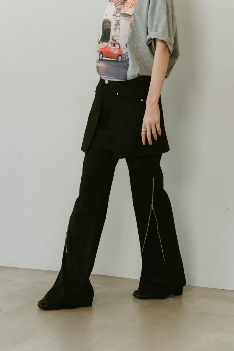 2piece zip flare pants/black - KNUTH MARF