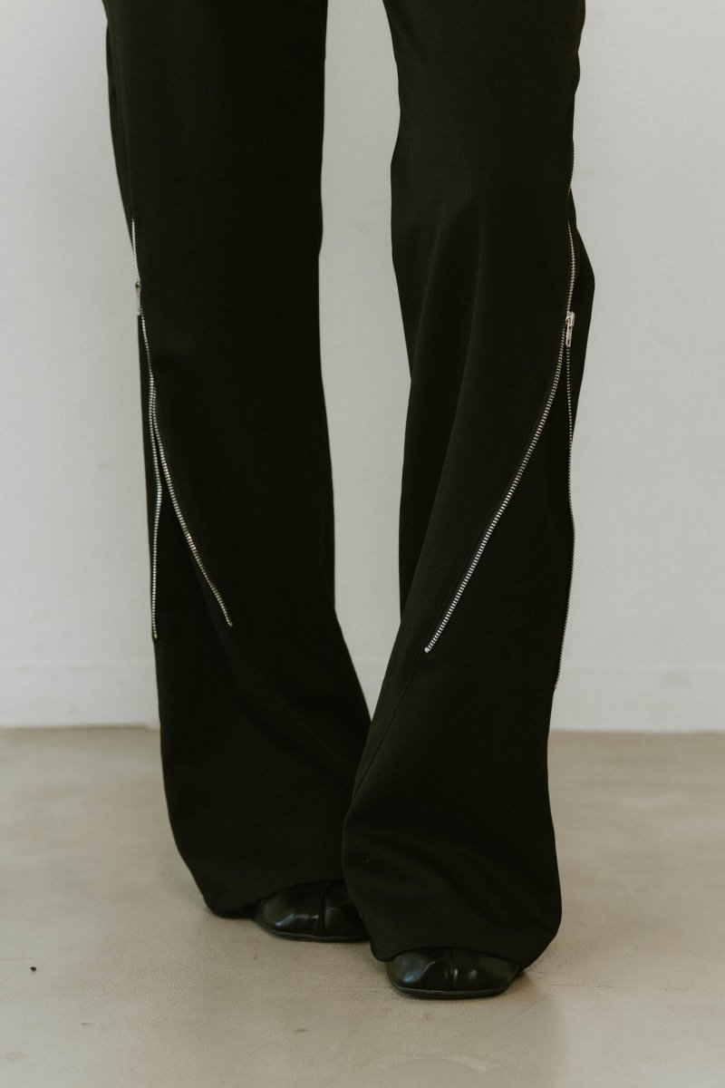 2piece zip flare pants/black - KNUTH MARF