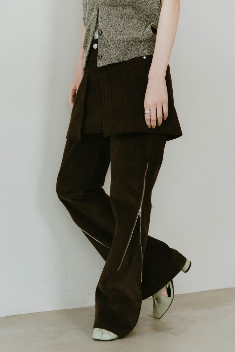 2piece zip flare pants/brown - KNUTH MARF