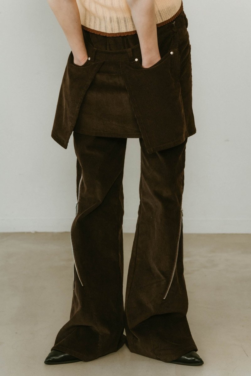 2piece zip flare pants/brown - KNUTH MARF