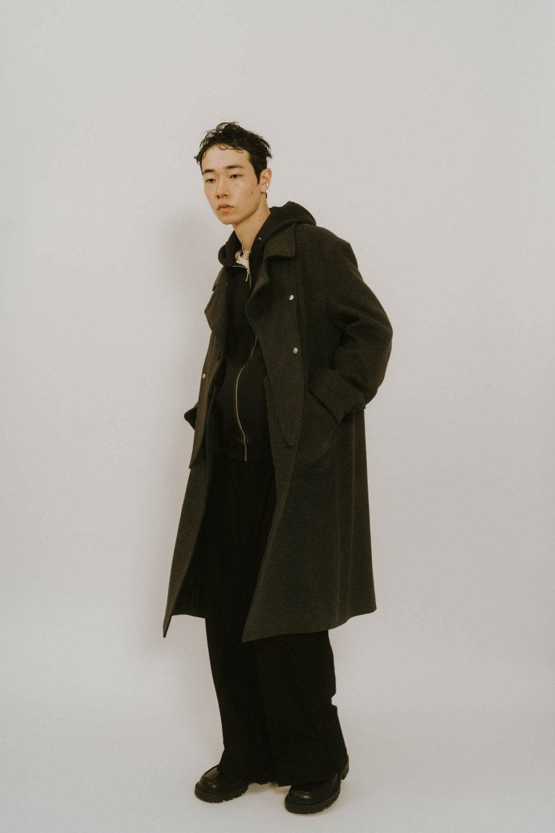 2way accent collar long coat(unisex)/charcoal - KNUTH MARF