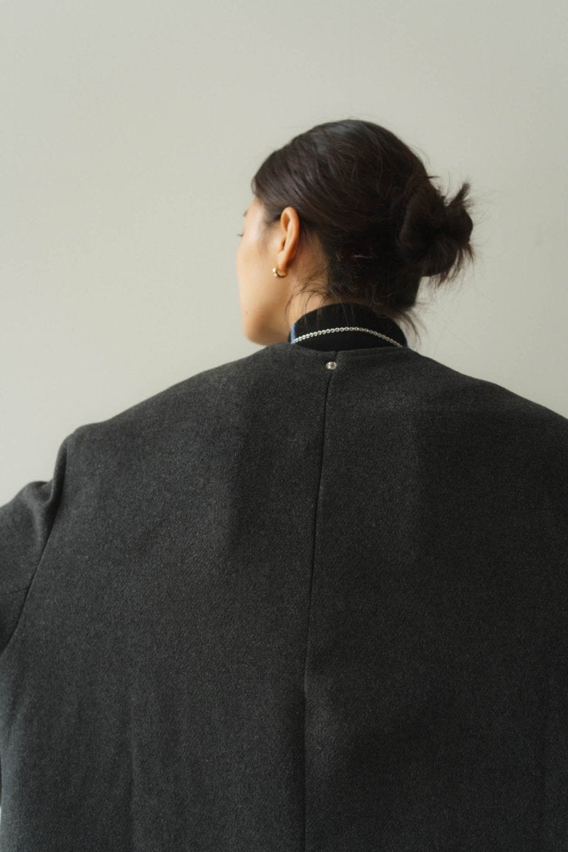 2way accent collar long coat(unisex)/charcoal - KNUTH MARF