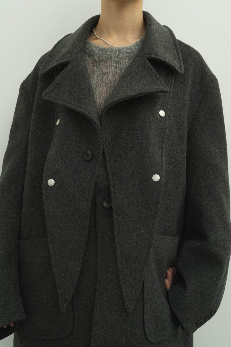 2way accent collar long coat(unisex)/charcoal - KNUTH MARF