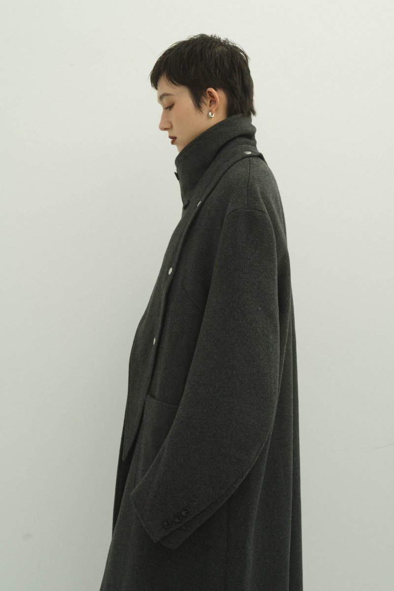 2way accent collar long coat(unisex)/charcoal - KNUTH MARF