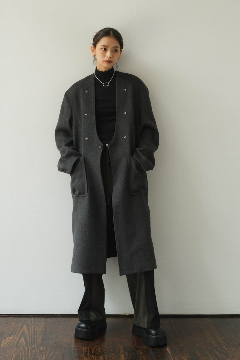 2way accent collar long coat(unisex)/charcoal - KNUTH MARF