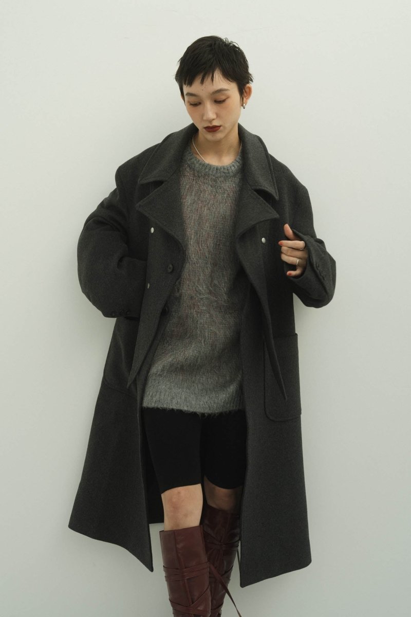 2way accent collar long coat(unisex)/charcoal - KNUTH MARF
