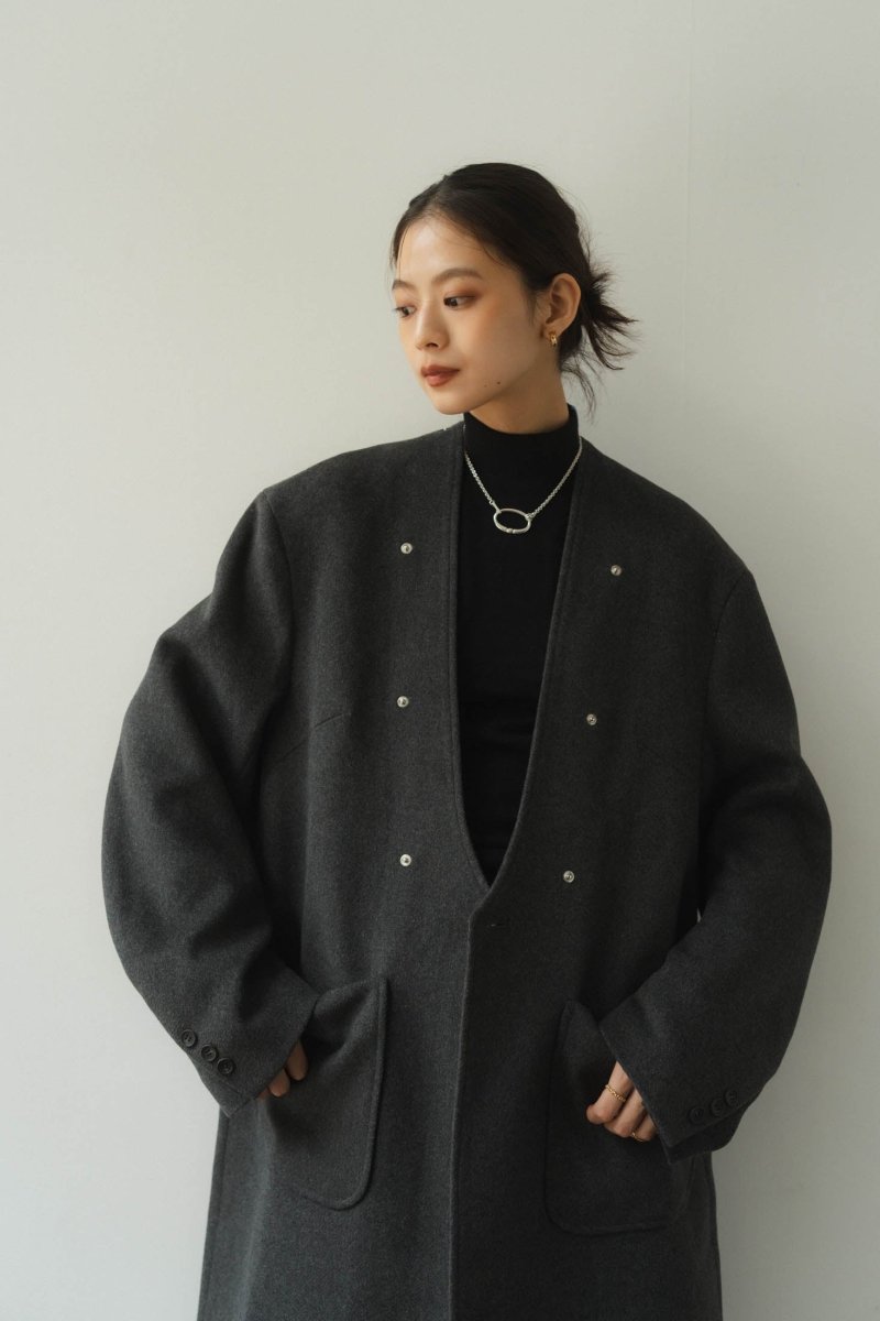 2way accent collar long coat(unisex)/charcoal - KNUTH MARF