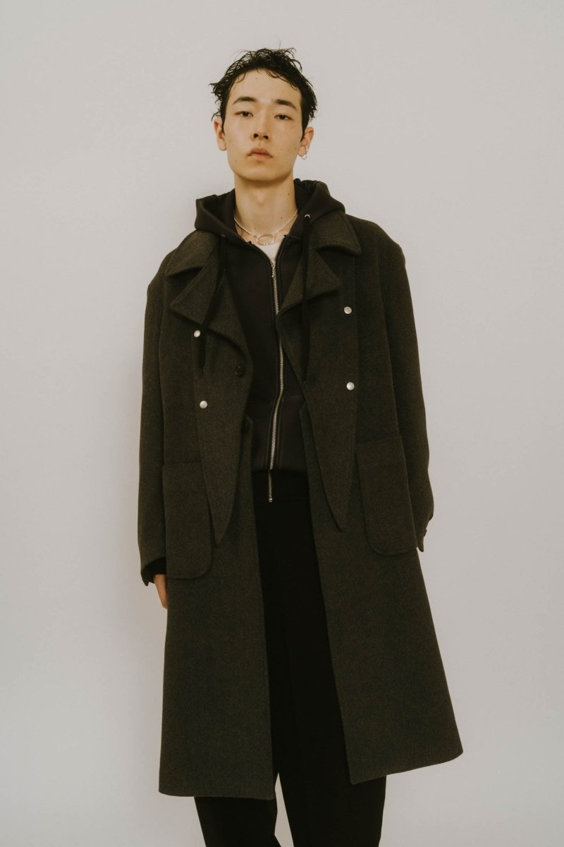 2way accent collar long coat(unisex)/charcoal - KNUTH MARF