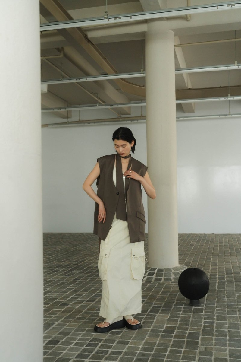 2way collarless gilet/greige - KNUTH MARF