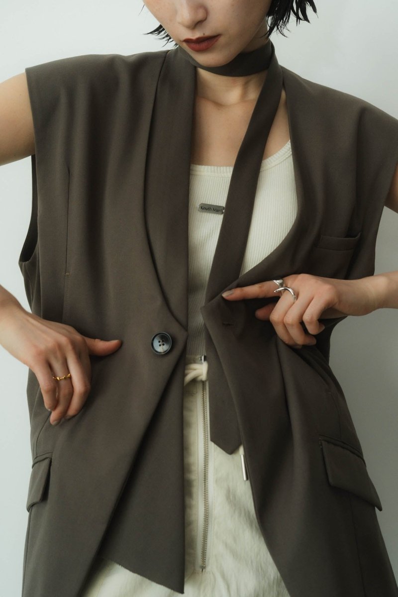 2way collarless gilet/greige - KNUTH MARF