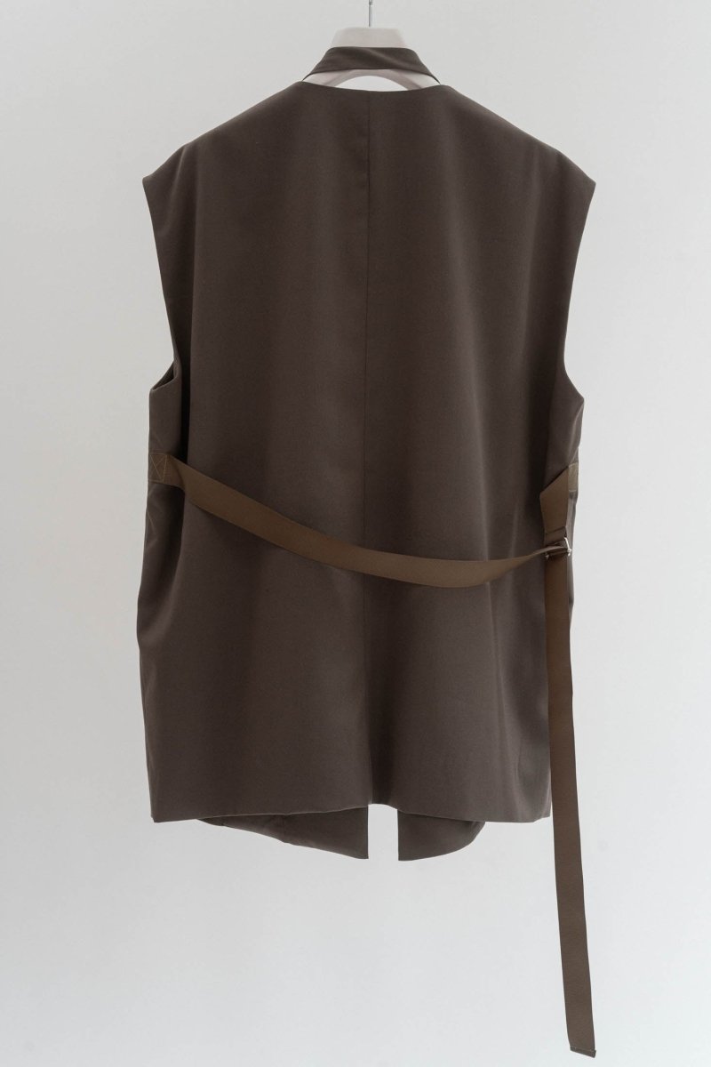 2way collarless gilet/greige - KNUTH MARF