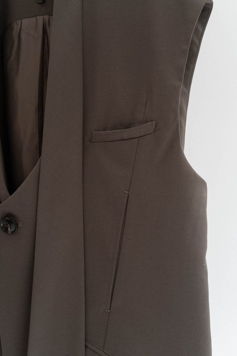 2way collarless gilet/greige - KNUTH MARF