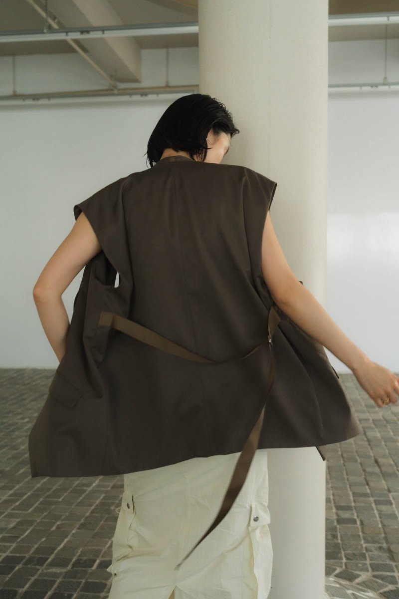 2way collarless gilet/greige - KNUTH MARF