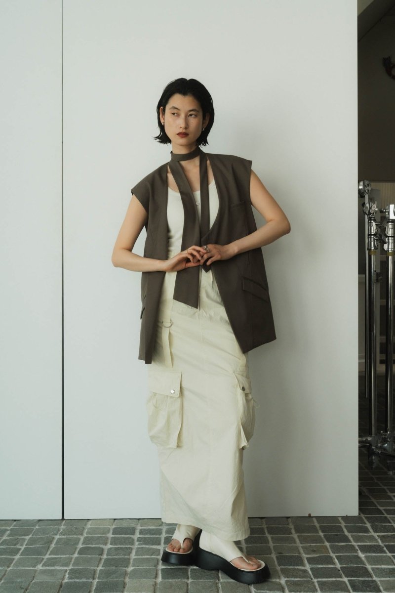 2way collarless gilet/greige - KNUTH MARF