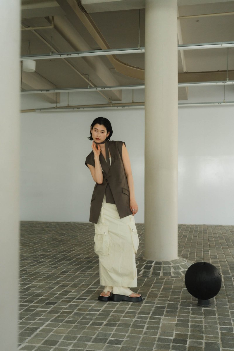 2way collarless gilet/greige - KNUTH MARF