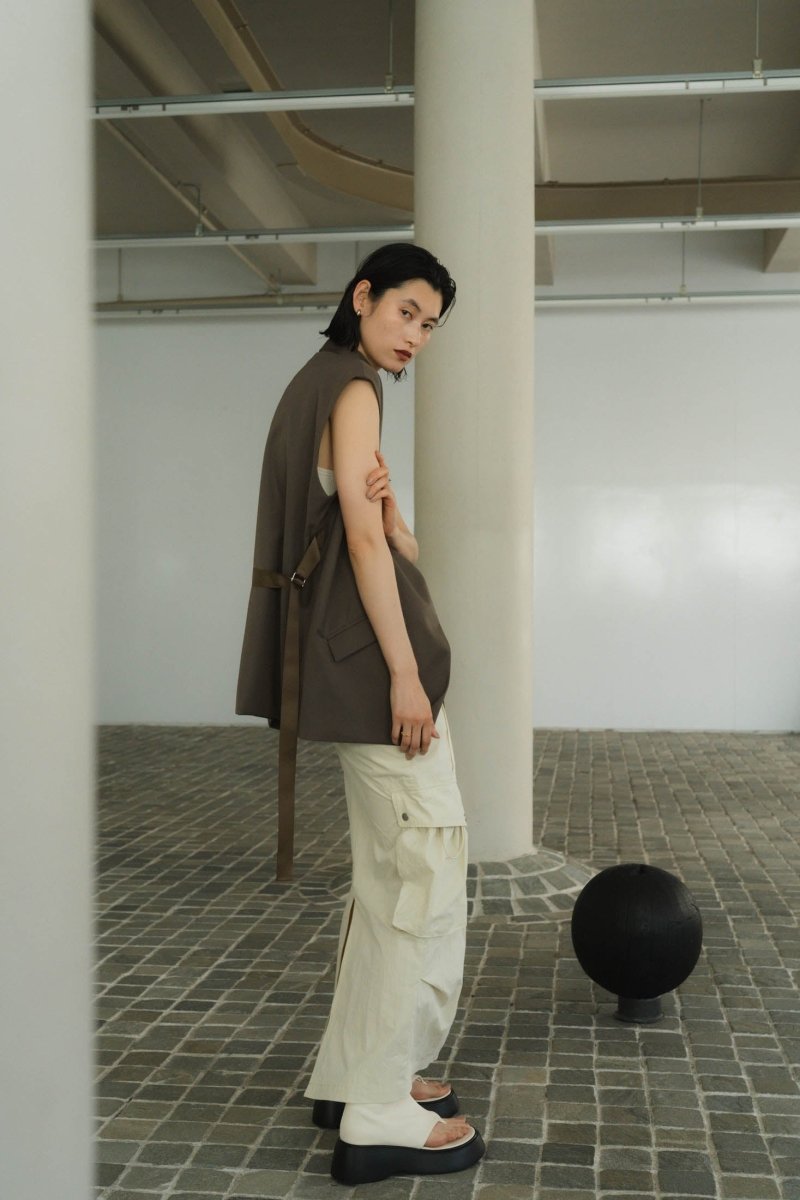 2way collarless gilet/greige - KNUTH MARF