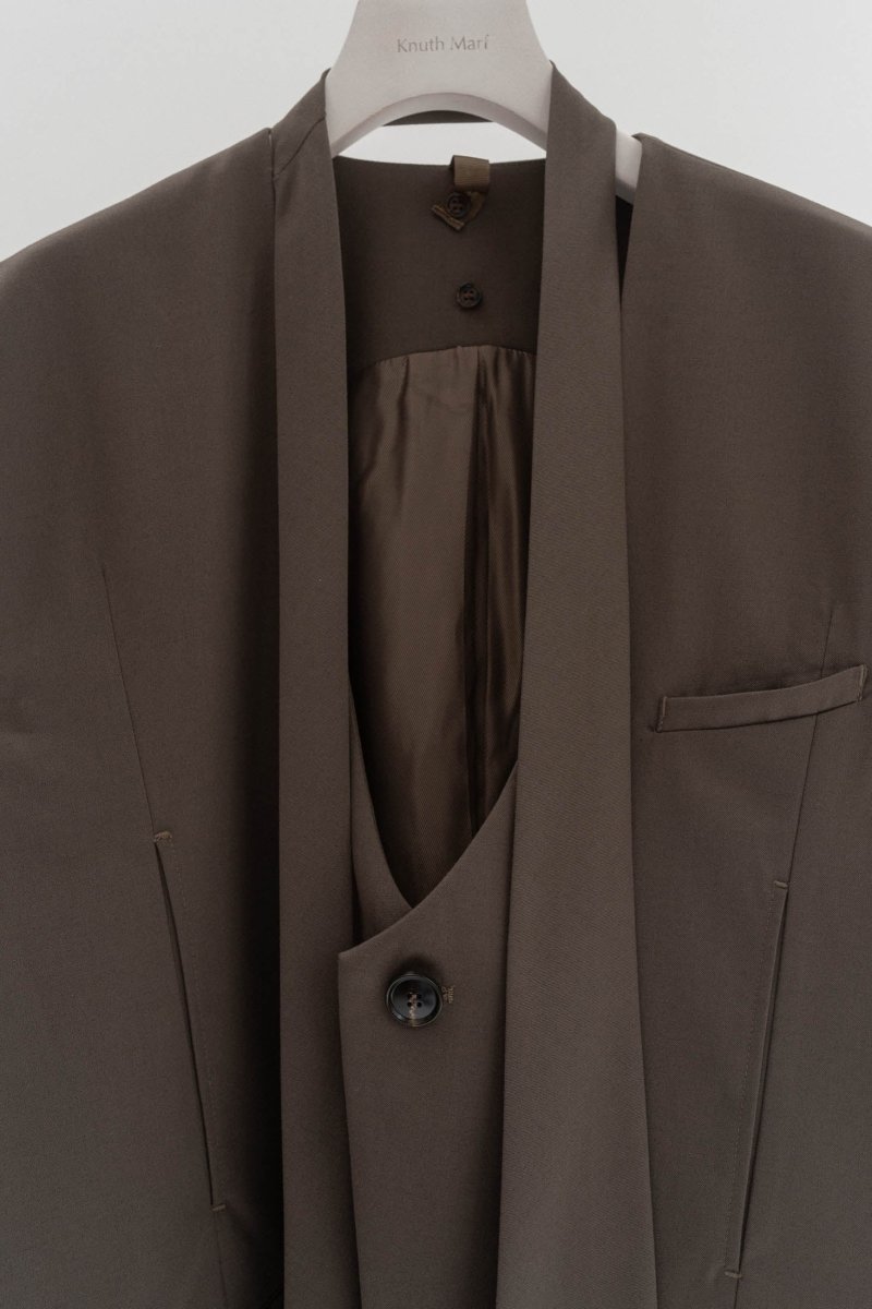 2way collarless gilet/greige - KNUTH MARF