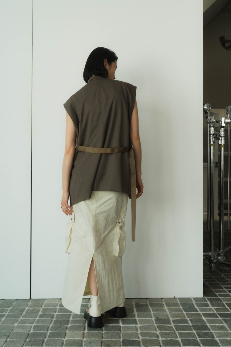 2way collarless gilet/greige - KNUTH MARF