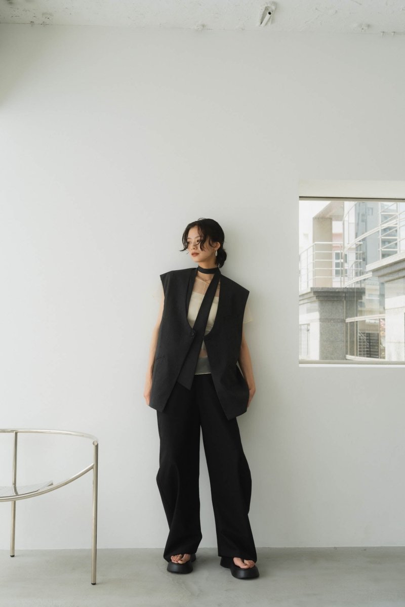 2way collarless gilet/stripe - KNUTH MARF