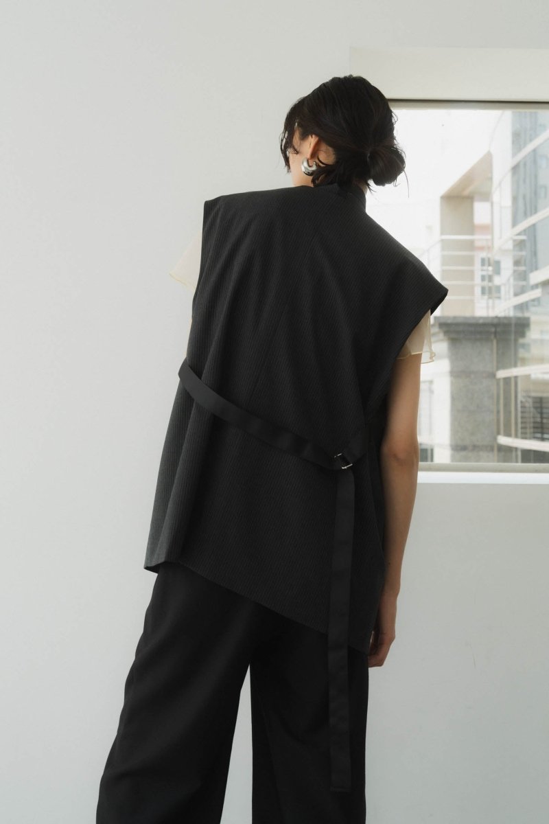 2way collarless gilet/stripe - KNUTH MARF