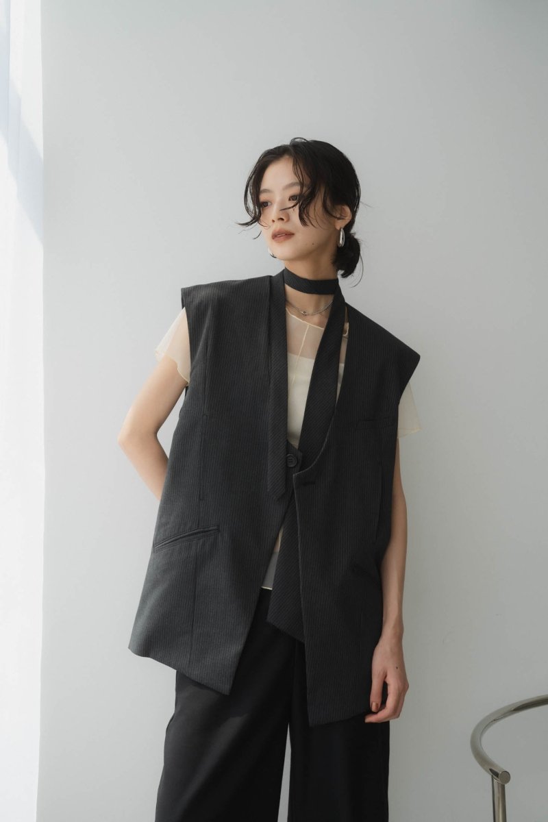 2way collarless gilet/stripe - KNUTH MARF