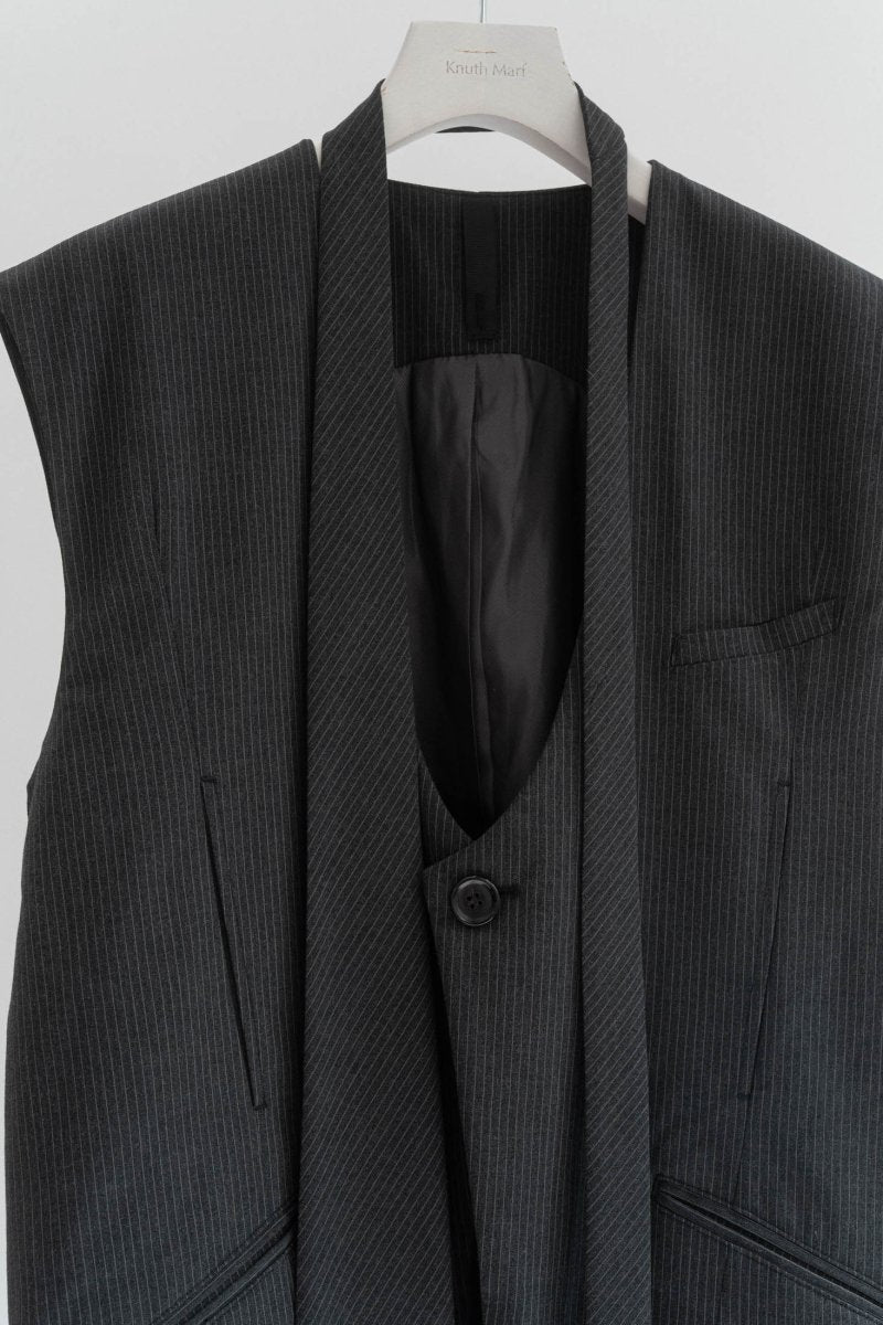 2way collarless gilet/stripe - KNUTH MARF