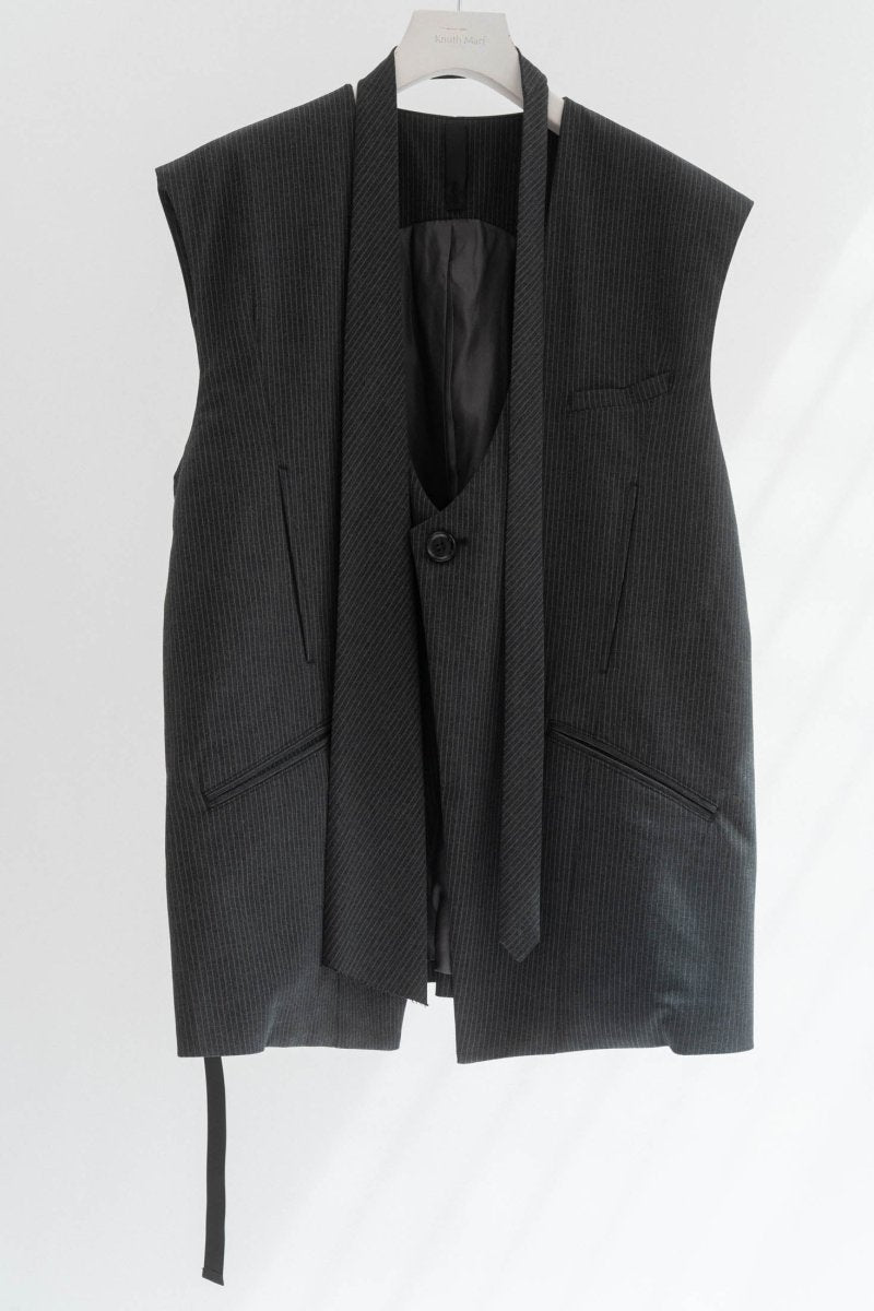 2way collarless gilet/stripe - KNUTH MARF