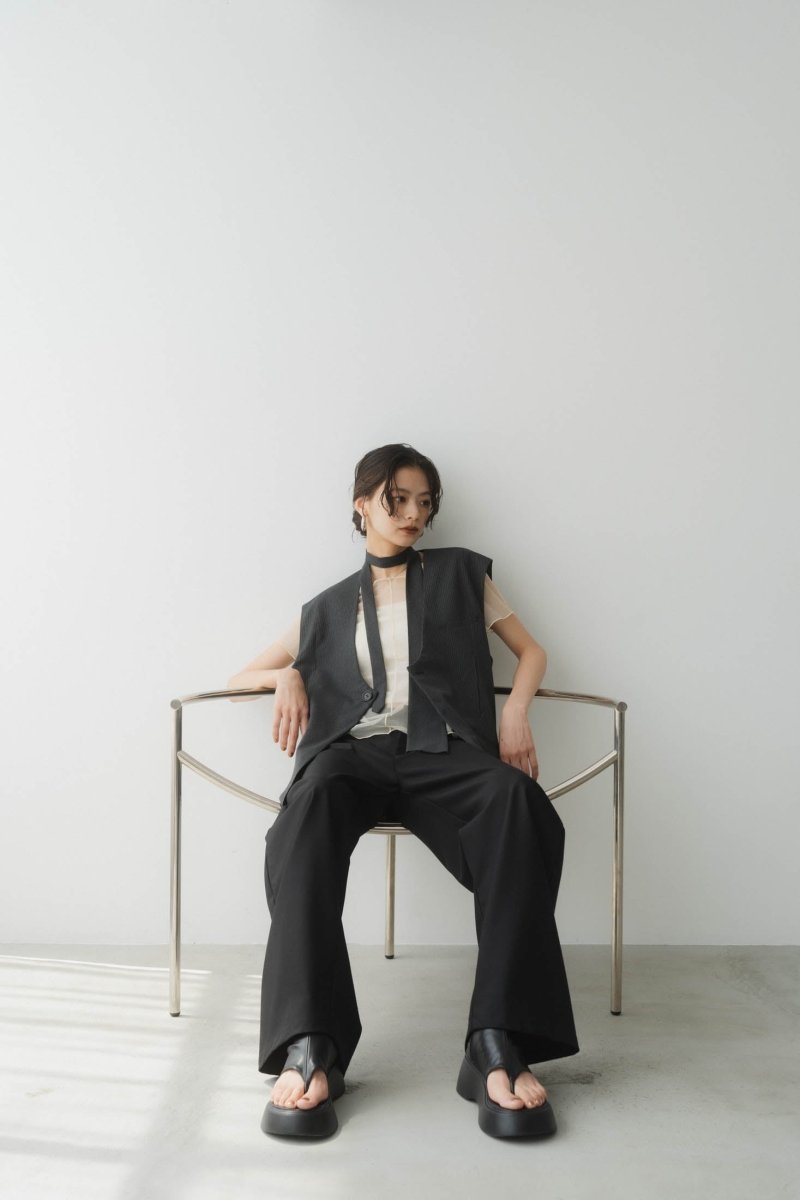 2way collarless gilet/stripe - KNUTH MARF