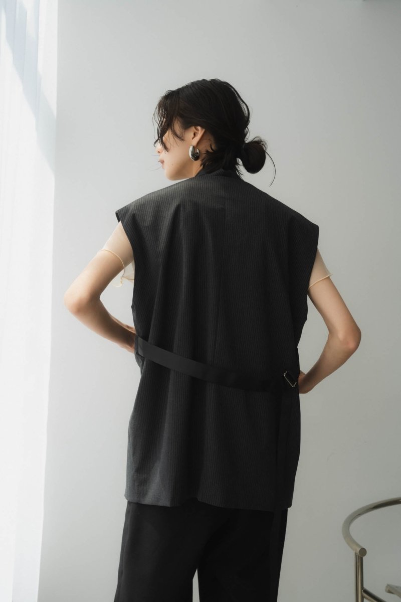2way collarless gilet/stripe - KNUTH MARF