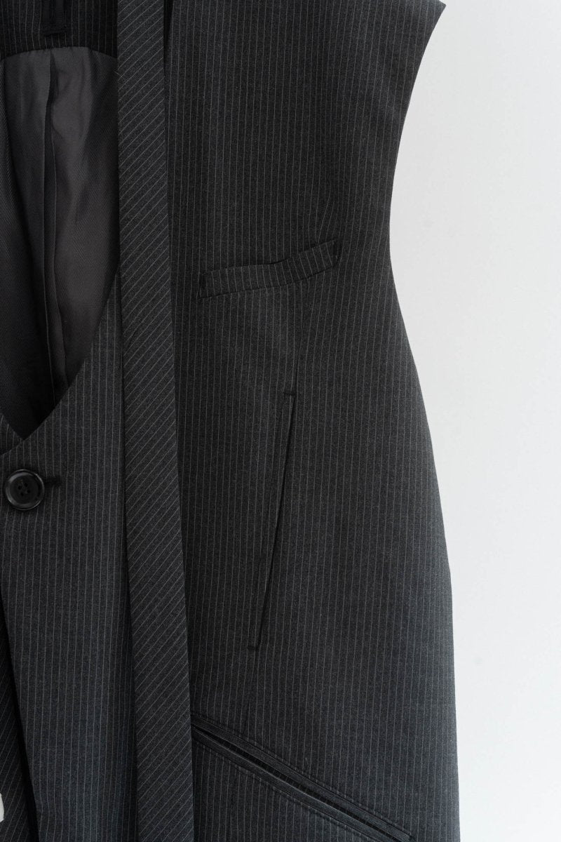 2way collarless gilet/stripe - KNUTH MARF