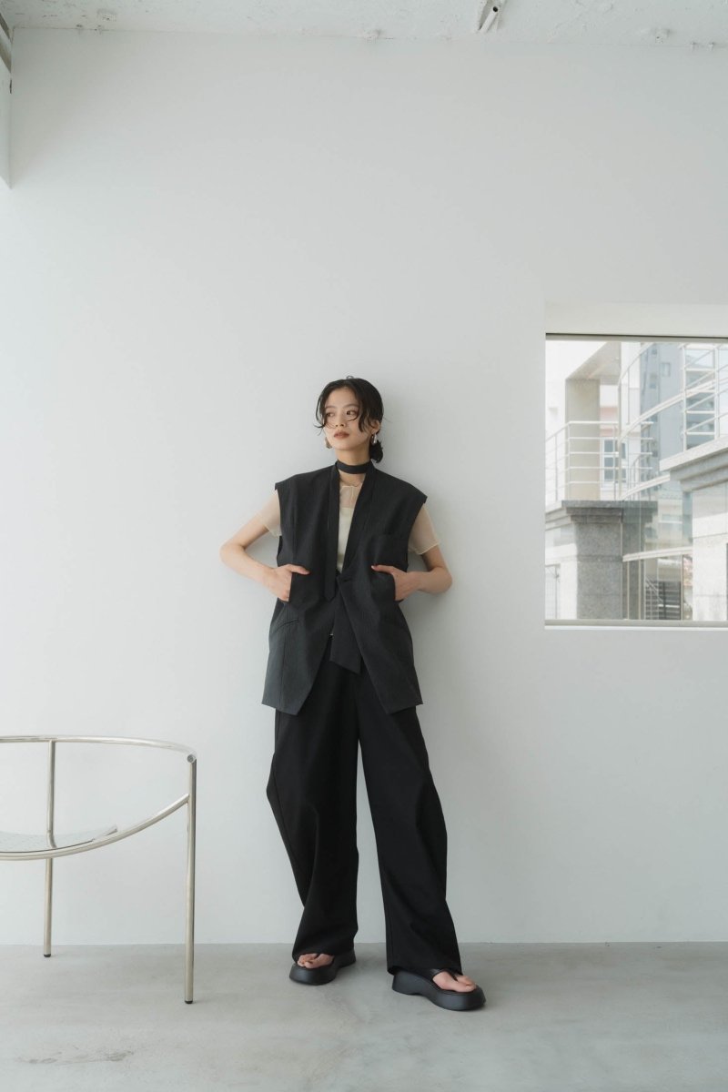 2way collarless gilet/stripe - KNUTH MARF