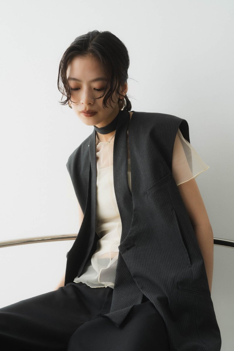 2way collarless gilet/stripe - KNUTH MARF