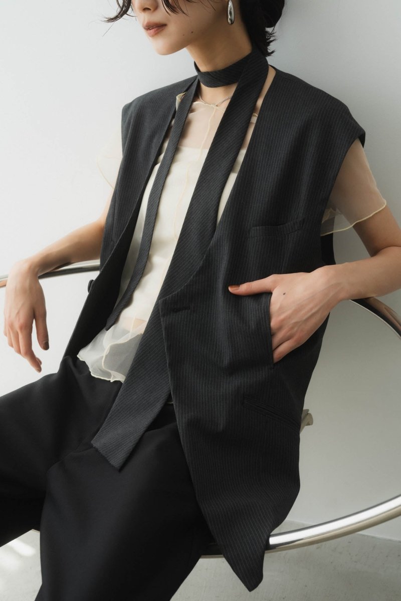 2way collarless gilet/stripe - KNUTH MARF