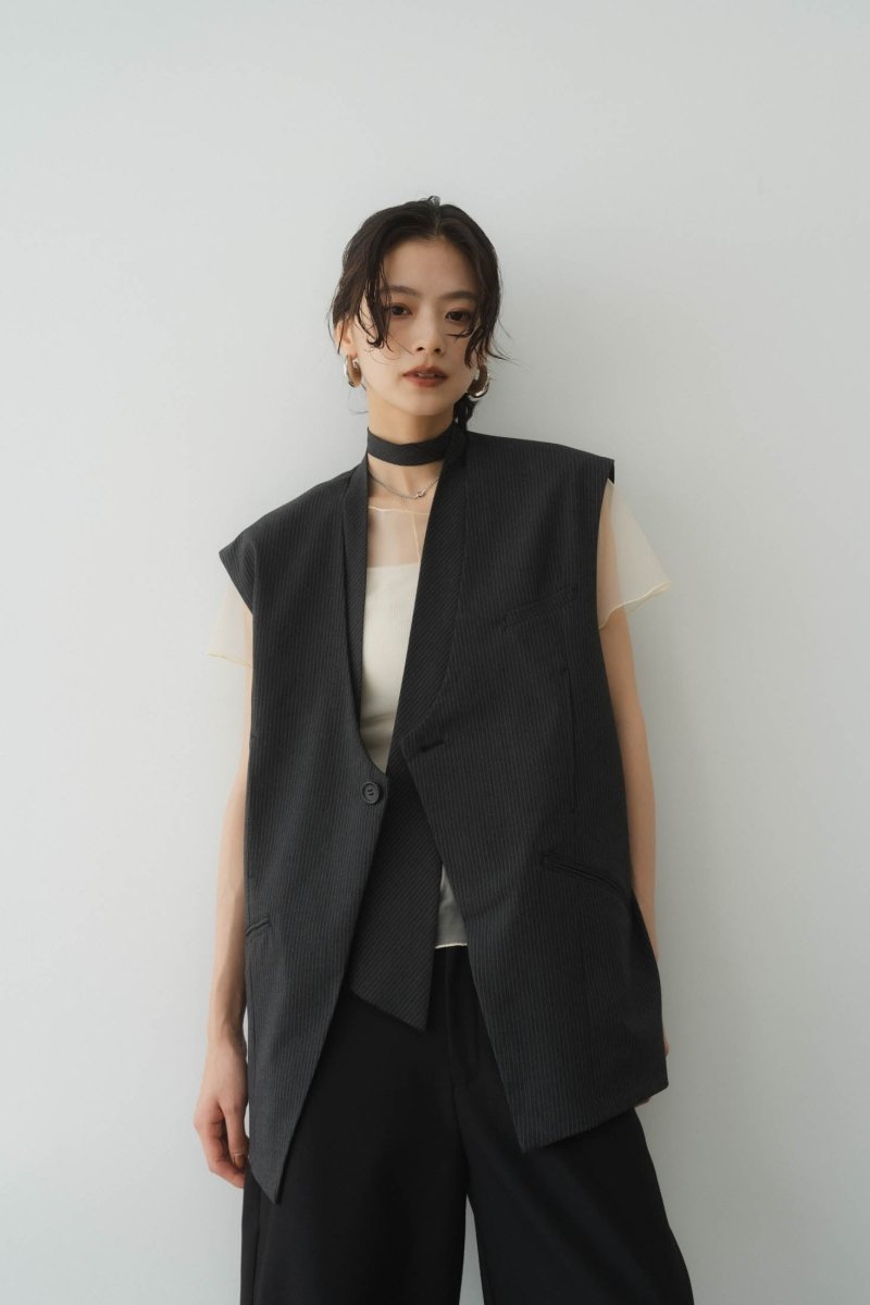 2way collarless gilet/stripe - KNUTH MARF