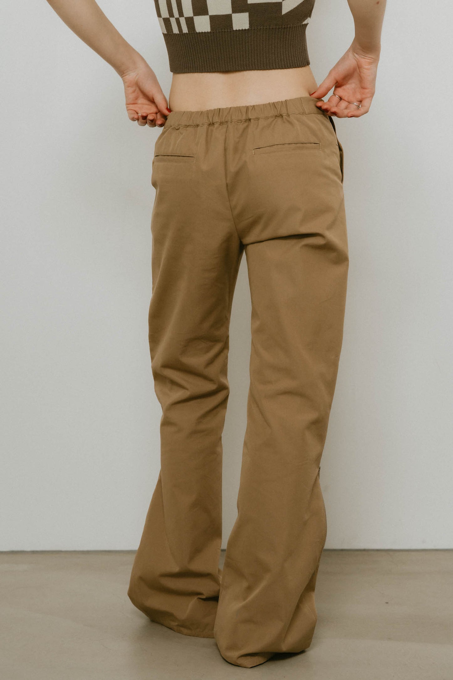 2piece zip flare pants/beige