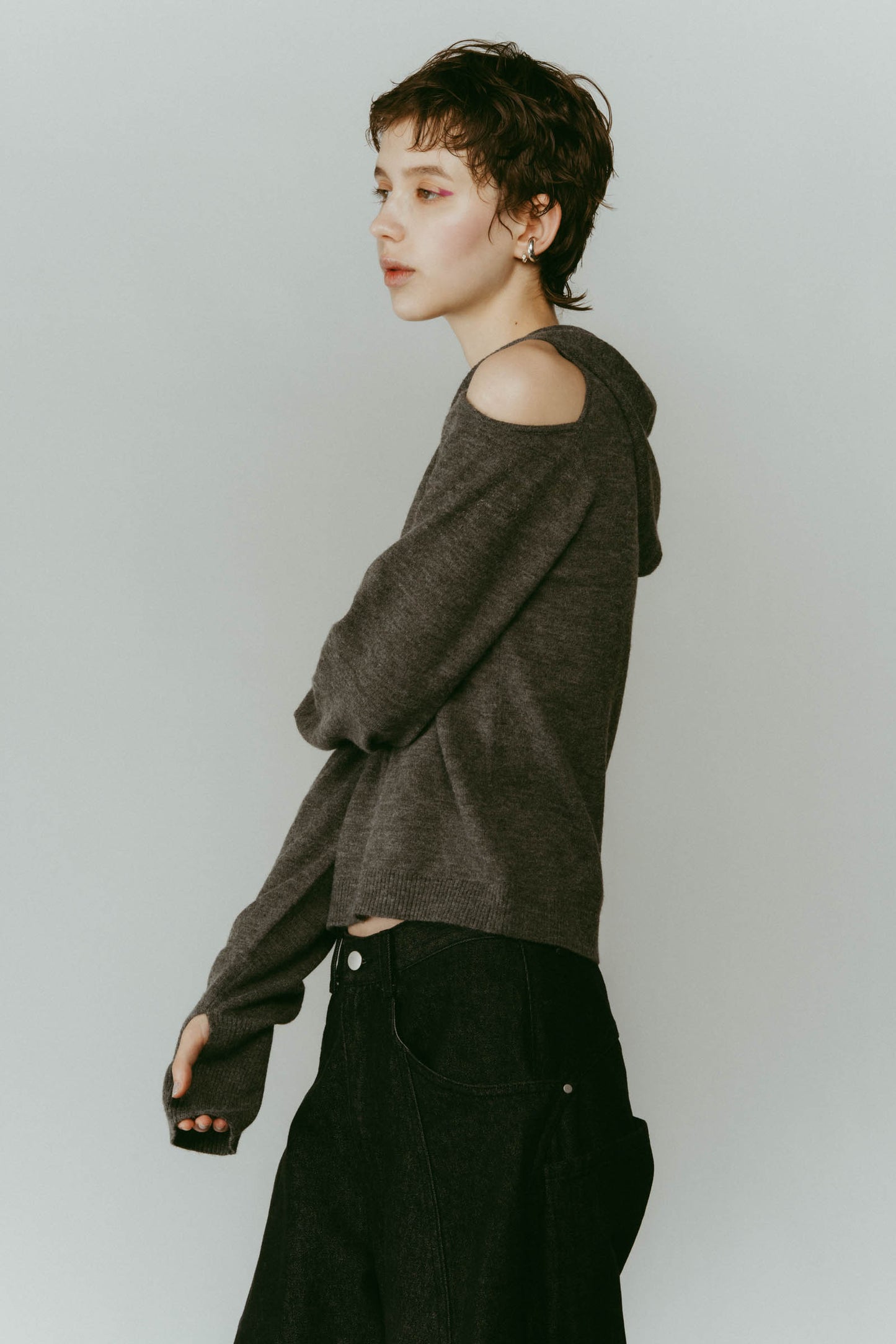 slim hooded knit/gray
