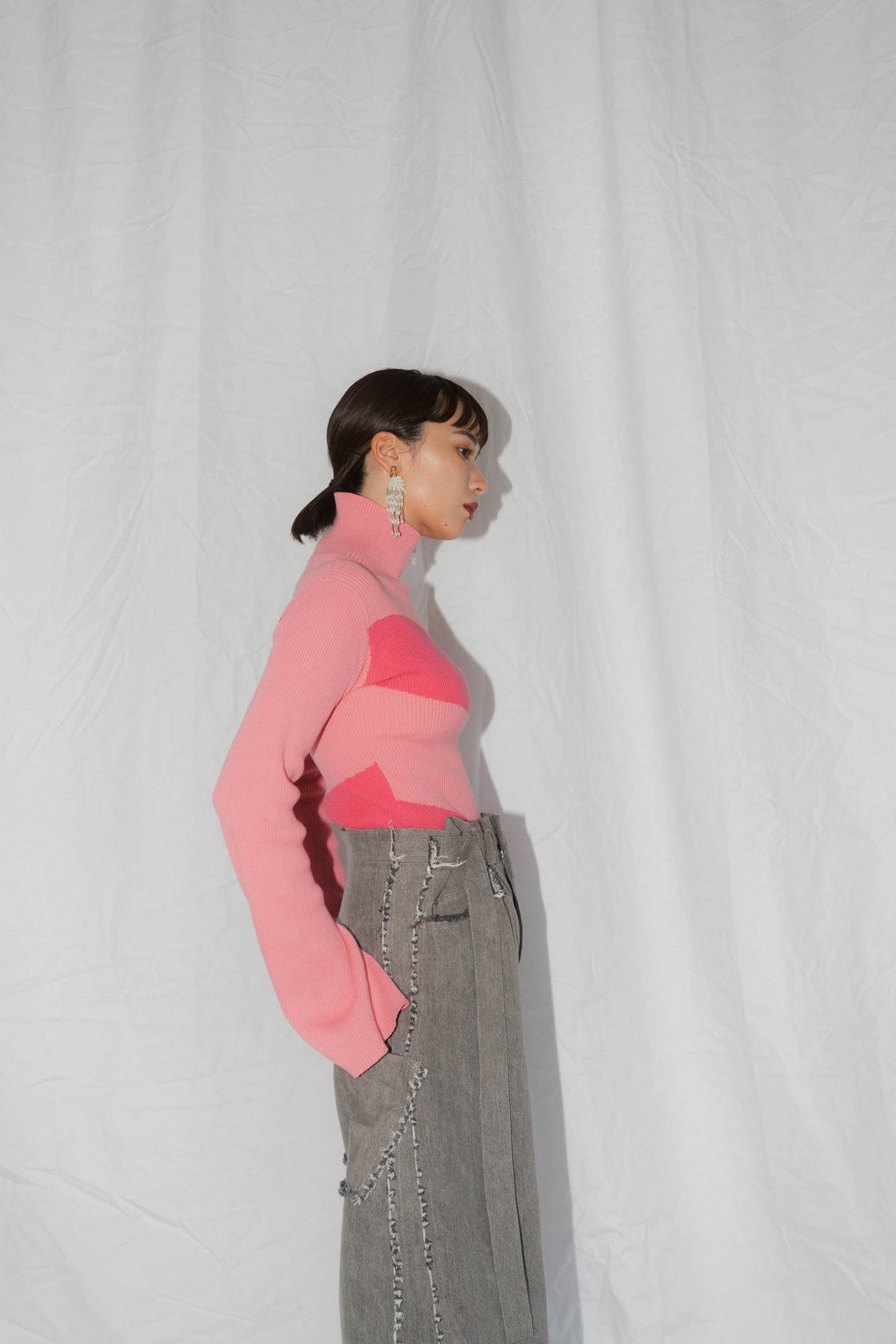 wide sleeve high neck knit/4color
