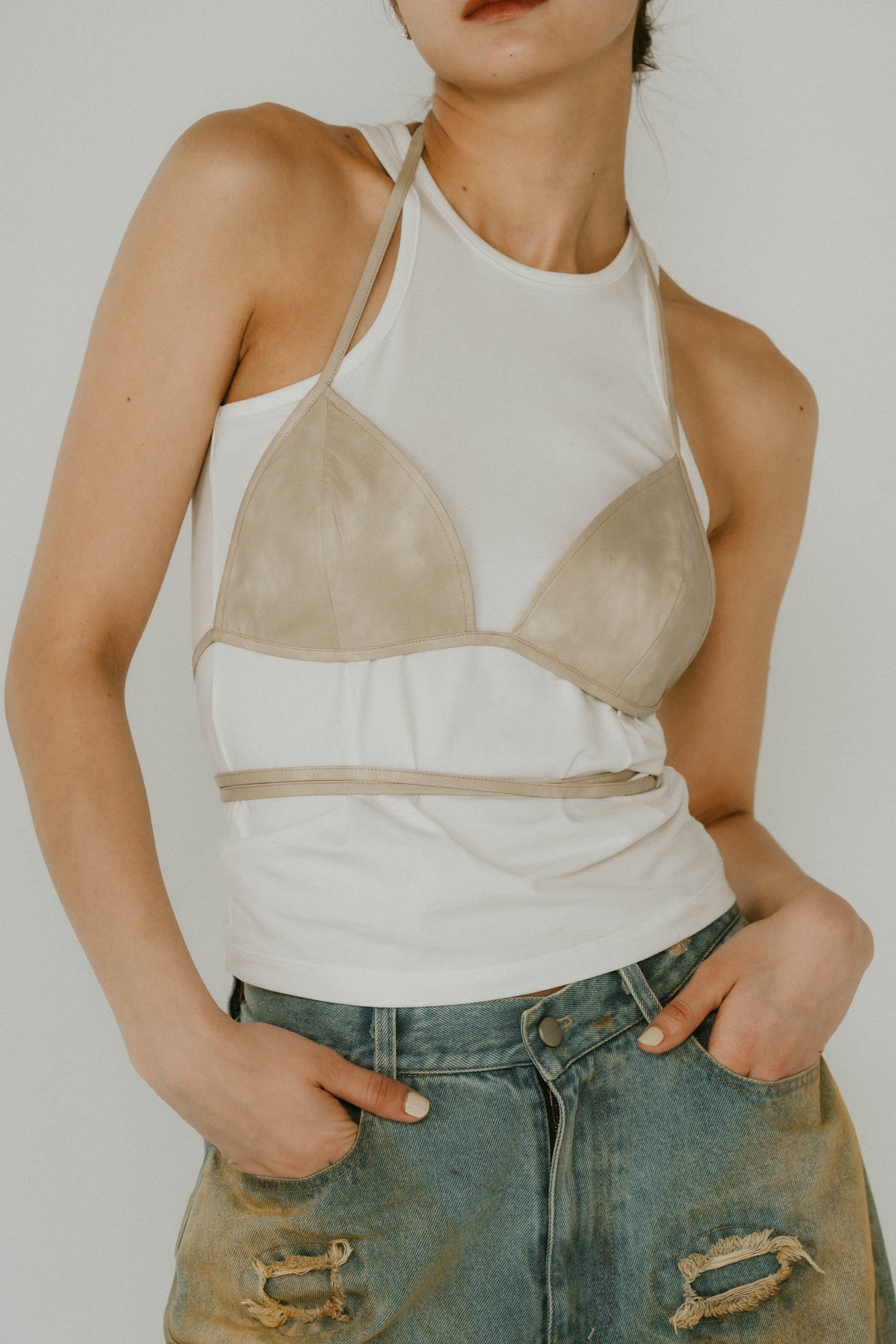 wrap leather bustier/2color