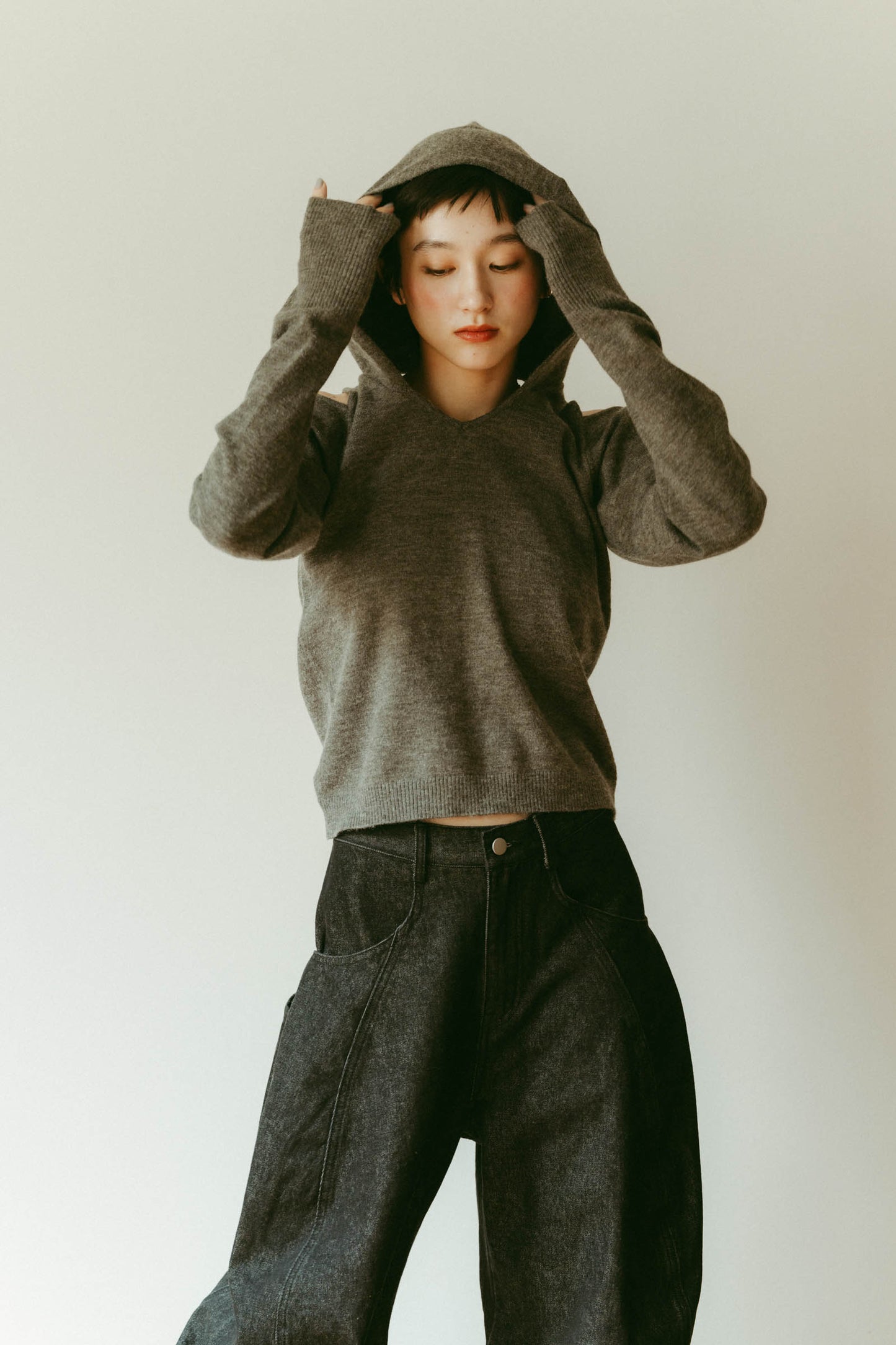 slim hooded knit/gray