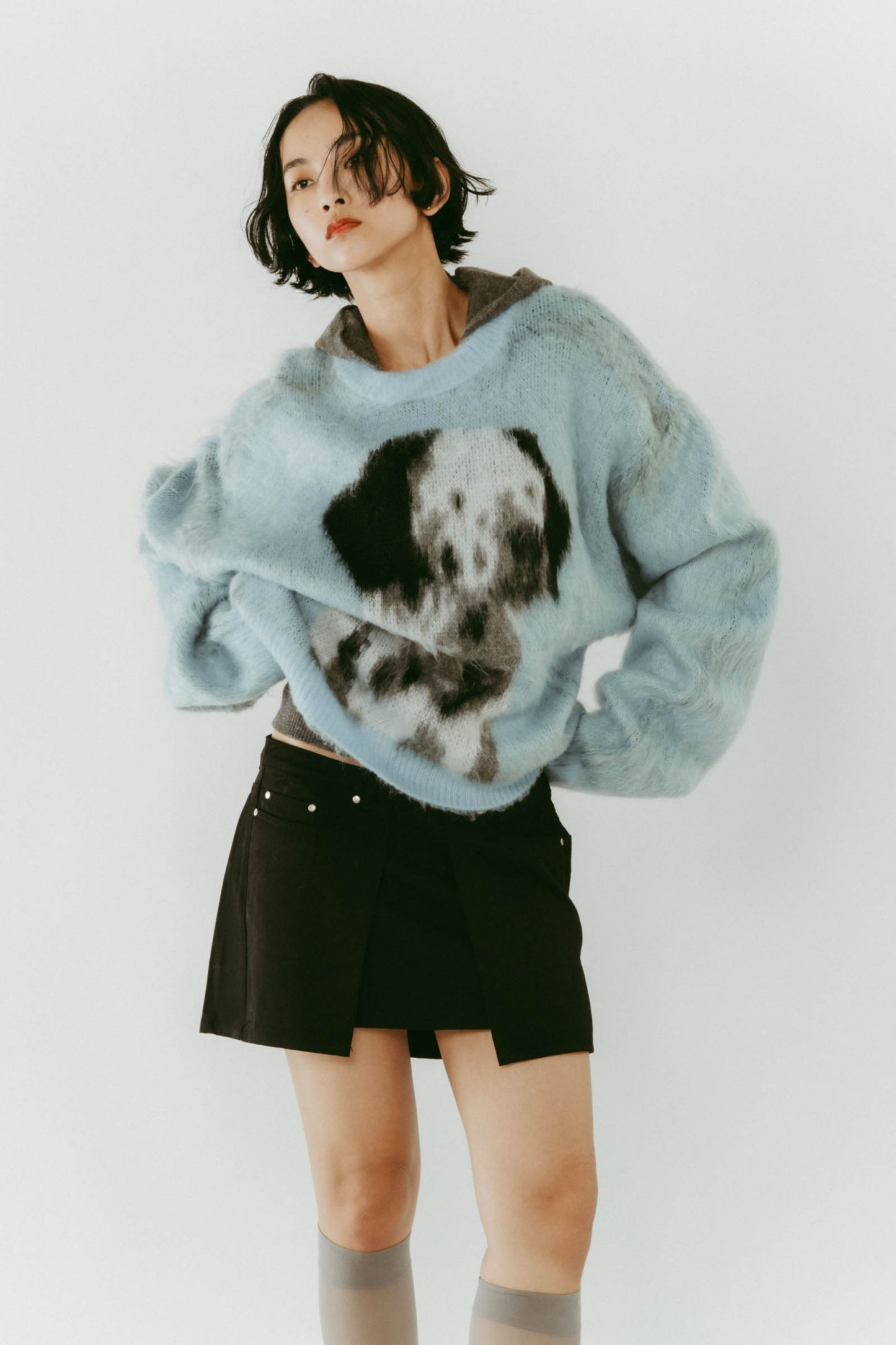 dalmatian shaggy knit(unisex)/blue