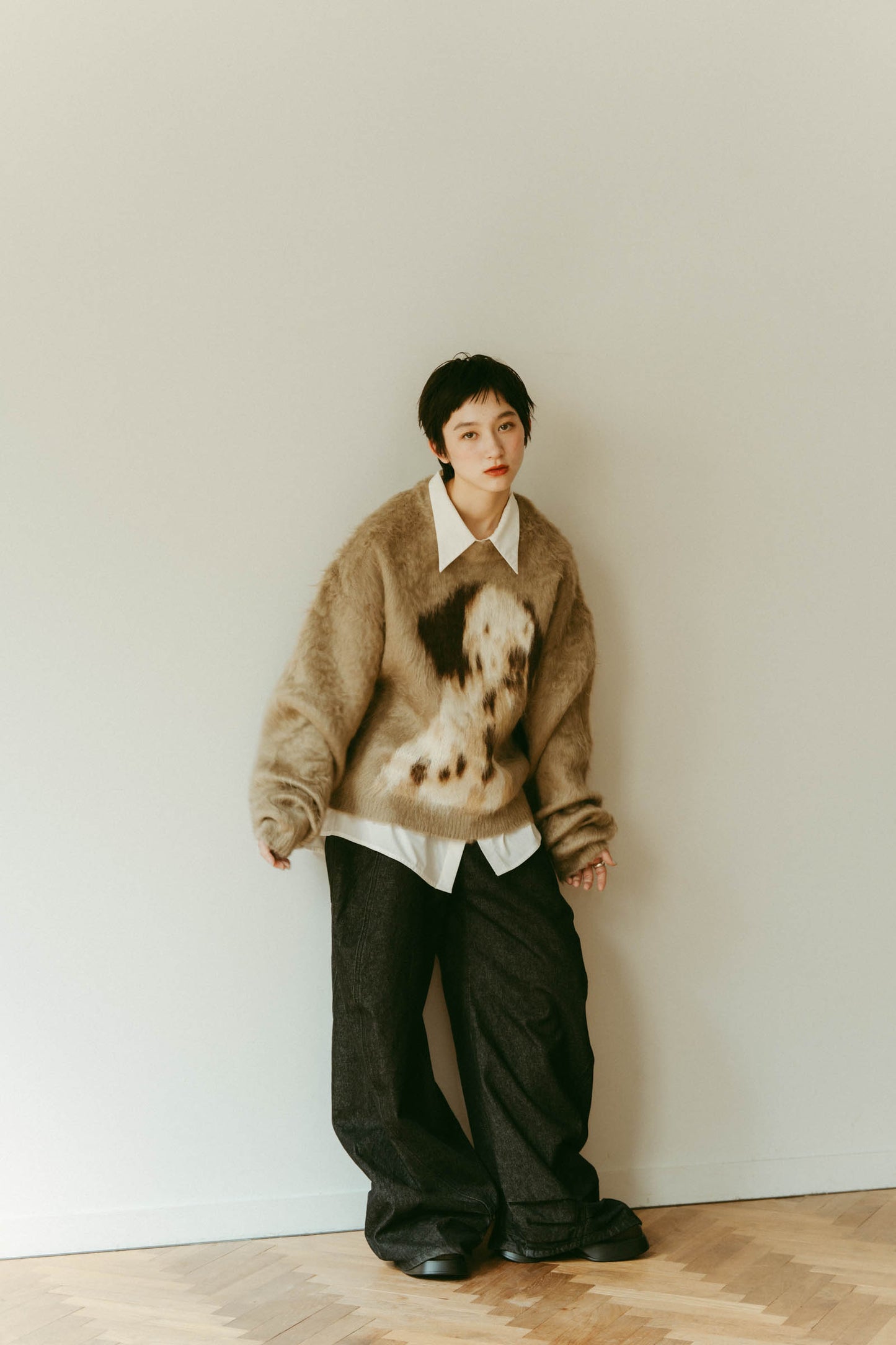 dalmatian shaggy knit(unisex)/beige