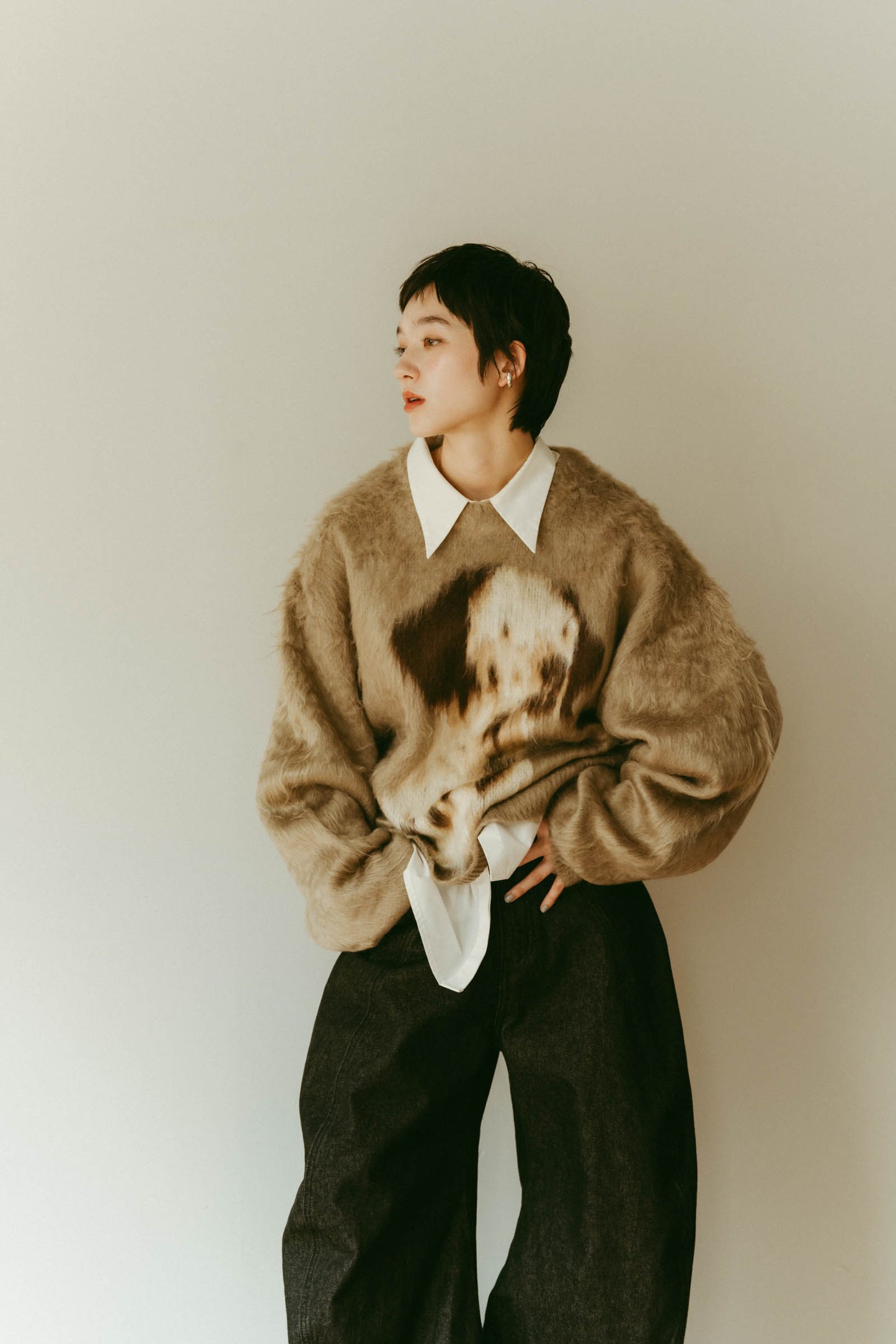 dalmatian shaggy knit(unisex)/beige
