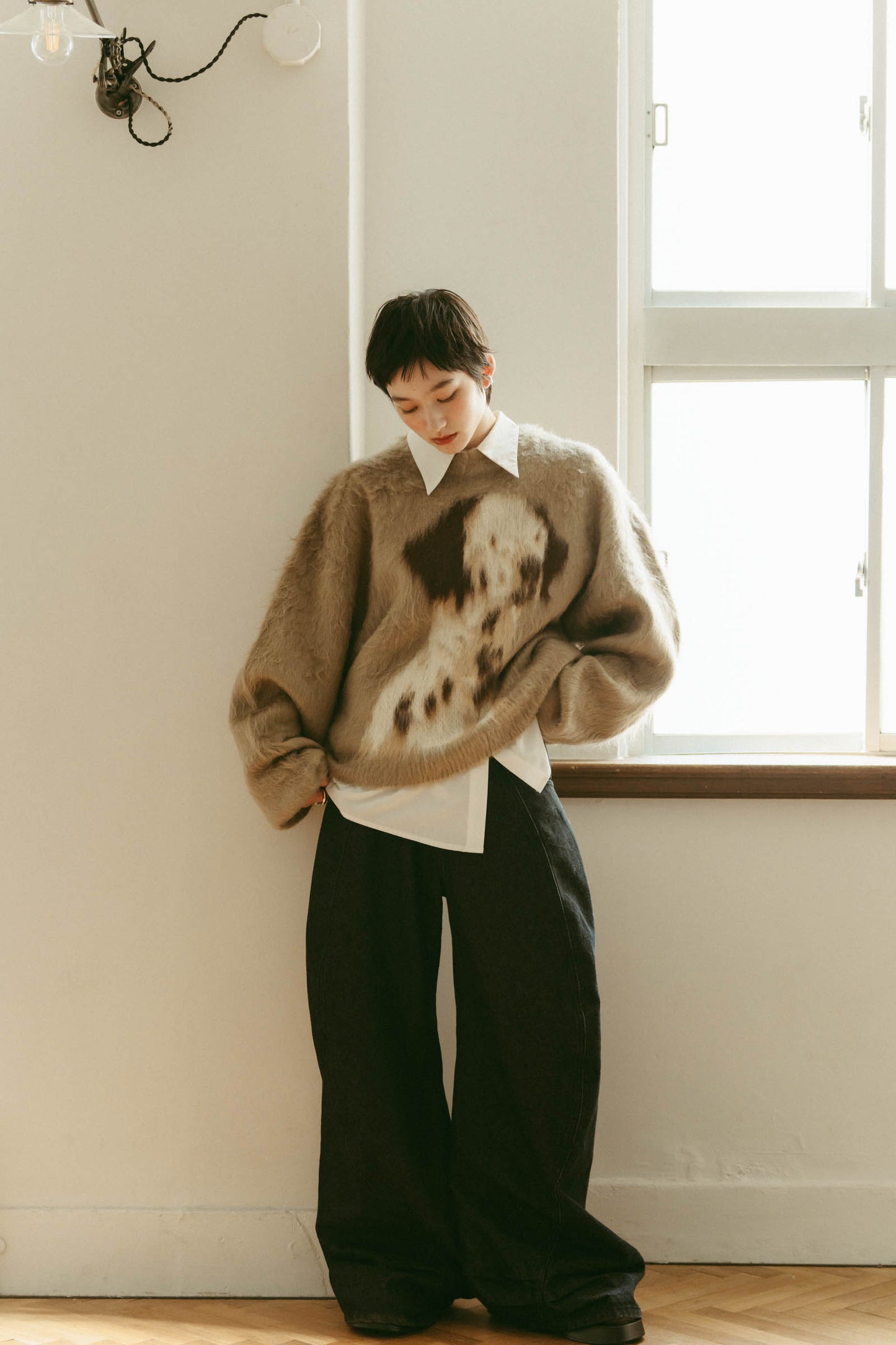 dalmatian shaggy knit(unisex)/beige