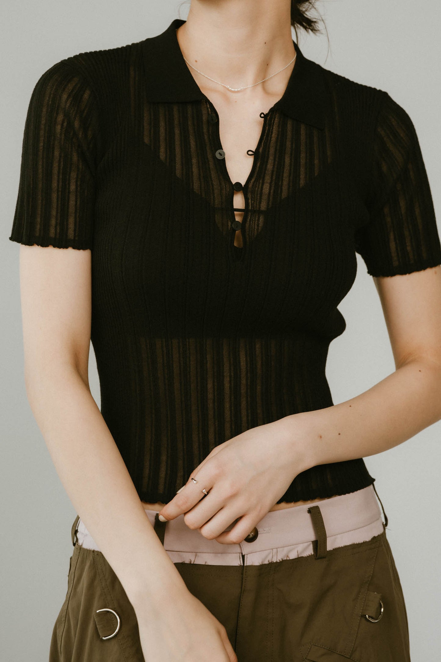 sheer polo knit /3color