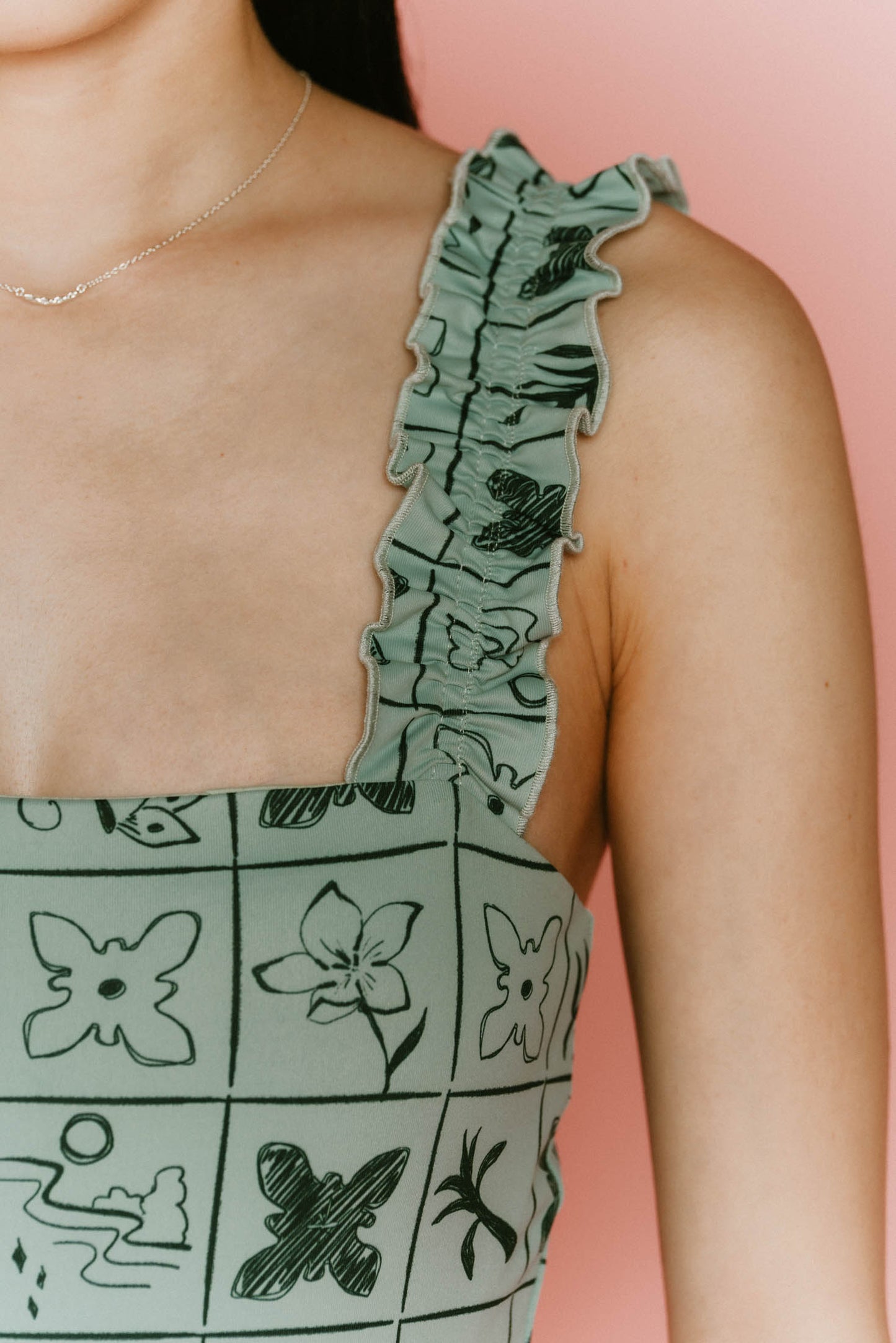 back open flower swim suit/2color
