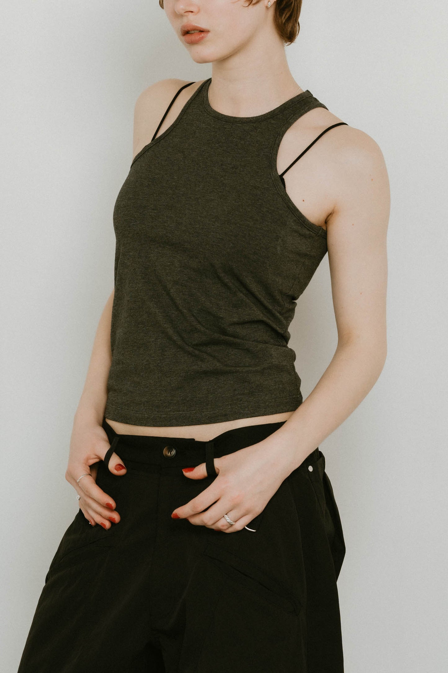 2piece layered logo tank top/3color