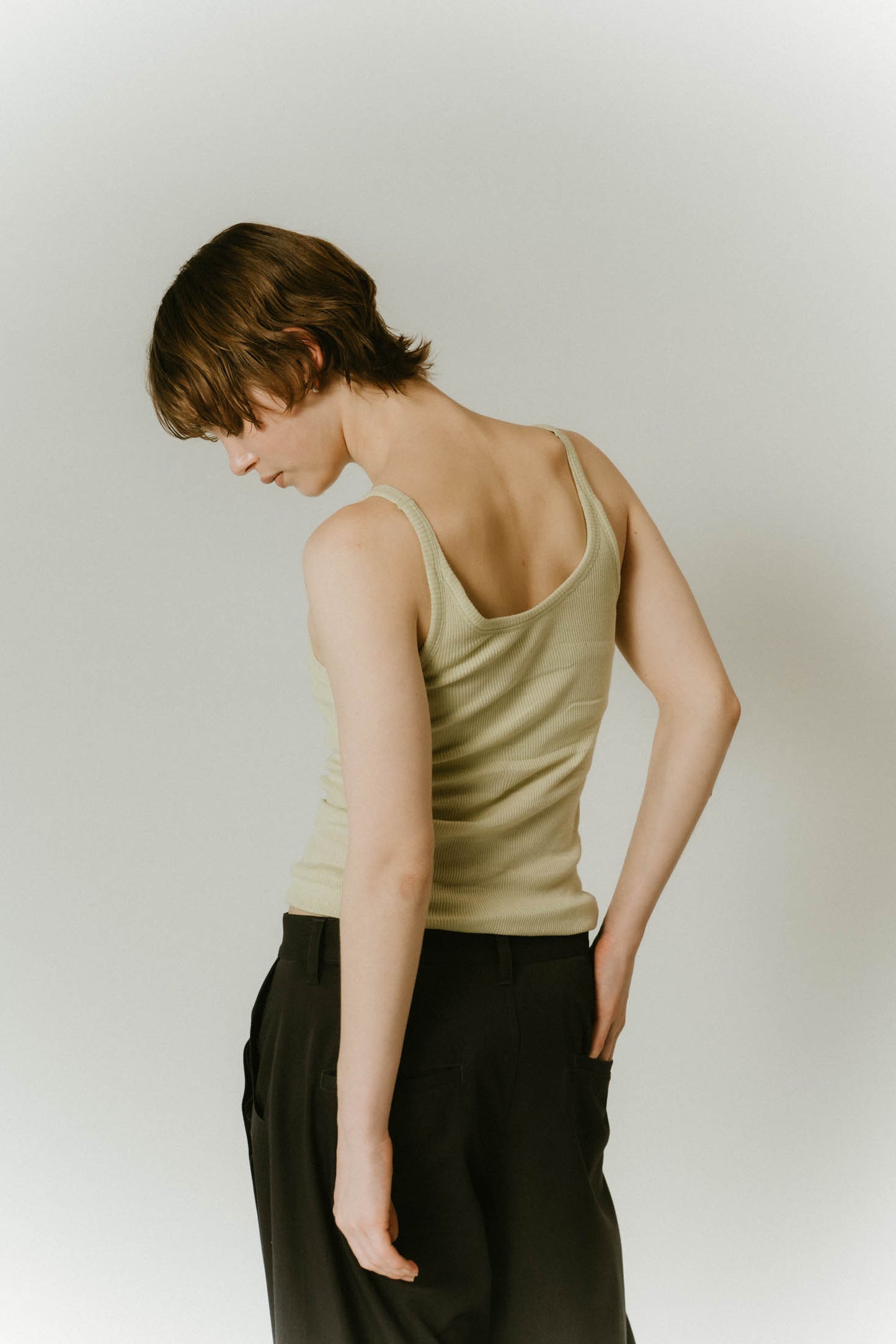 cap in rib tank top/gray,lime
