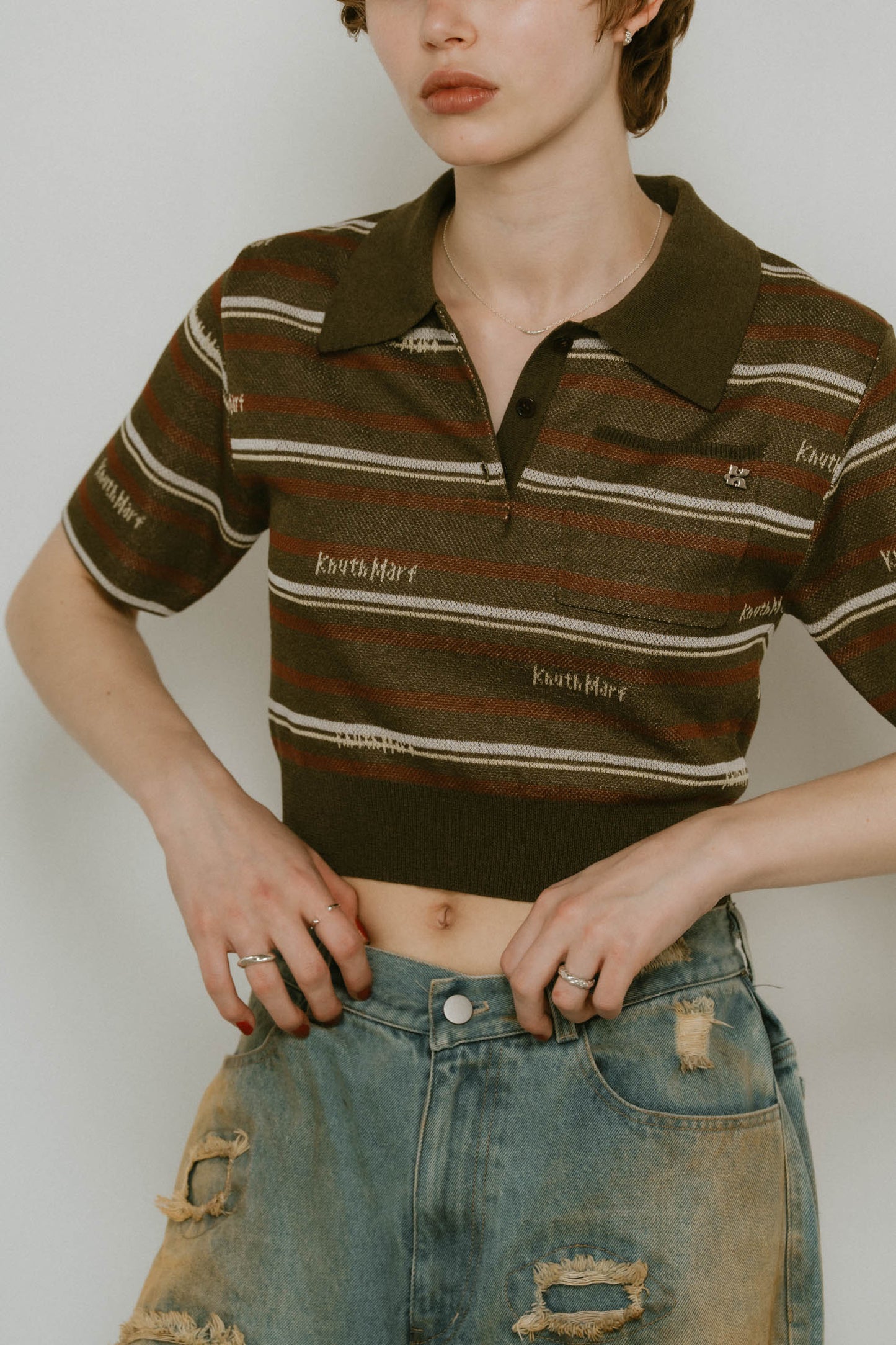 logo stripe polo knit/2color